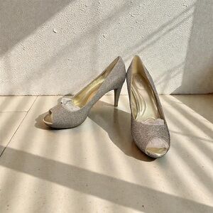 Bandolino Shimmering Silver Peep-Toe Heels